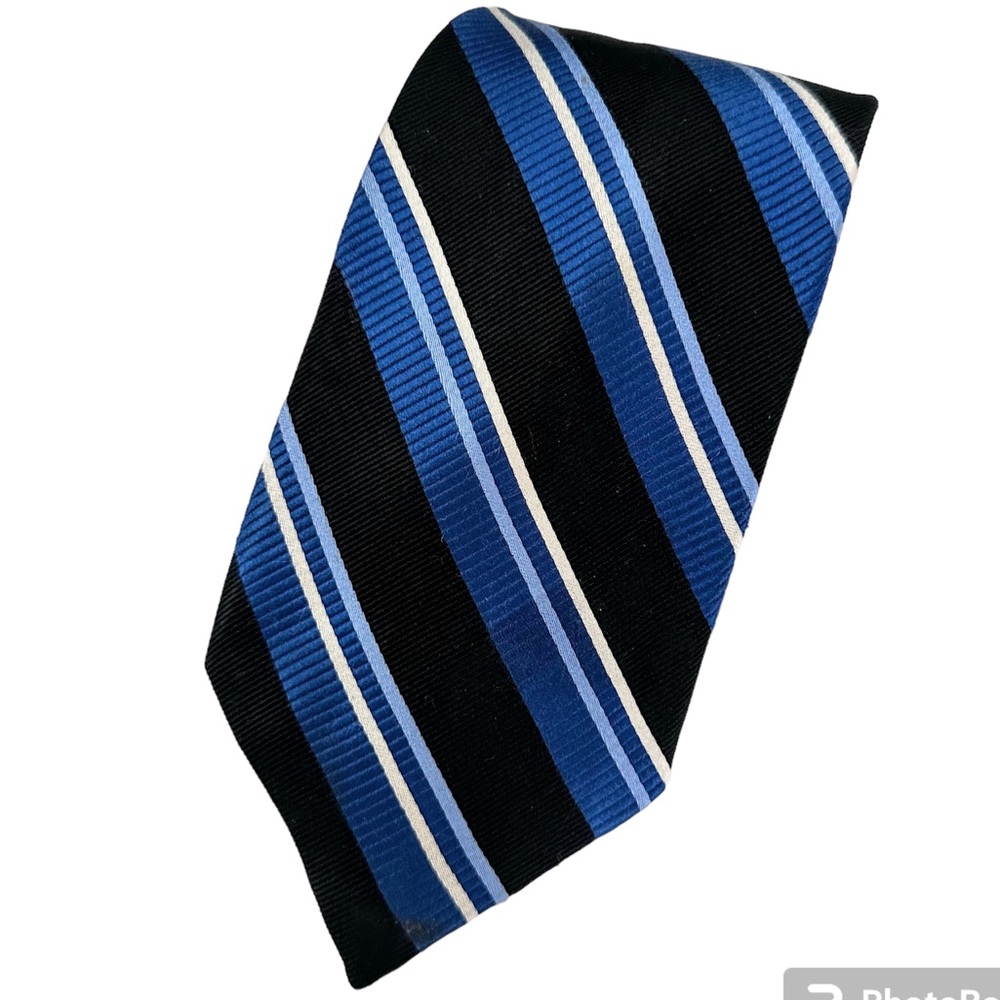 CHAPS Silk Tie Handmade Black Blue White Tie still In Plastic Protective Sleeve